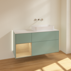 Тумба під раковину Villeroy & Boch Finion 120х50,1 см із підсвічуванням МДФ оливковий матовий лак/скло біле матове G681PCGM