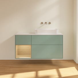 Тумба під раковину Villeroy & Boch Finion 120х50,1 см із підсвічуванням МДФ оливковий матовий лак/скло біле матове G681PCGM