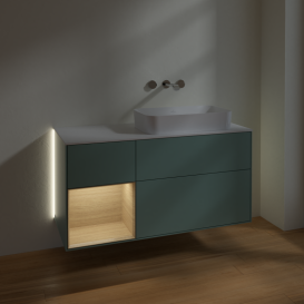 Тумба під раковину Villeroy & Boch Finion 120х50,1 см із підсвічуванням МДФ оливковий матовий лак/скло біле матове G681PCGM