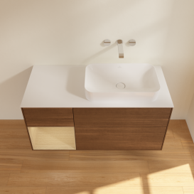 Тумба под раковину Villeroy & Boch Finion 120х50,1 см с подсветкой МДФ шпон грецкого ореха/стекло белое матовое G681PCGN