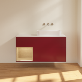 Тумба под раковину Villeroy & Boch Finion 120х50,1 см с подсветкой МДФ пион матовый лак/стекло белое матовое G681PCHB