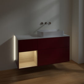 Тумба под раковину Villeroy & Boch Finion 120х50,1 см с подсветкой МДФ пион матовый лак/стекло белое матовое G681PCHB