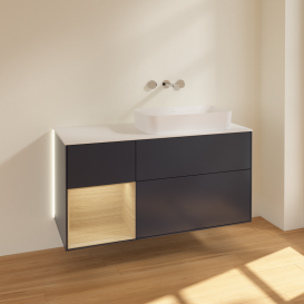 Тумба под раковину Villeroy & Boch Finion 120х50,1 см с подсветкой МДФ темно-синий матовый лак/стекло белое матовое G681PCHG