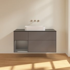 Тумба под раковину Villeroy & Boch Finion 120х50,1 см с подсветкой МДФ антрацит матовый лак/стекло черное матовое F702GKGK