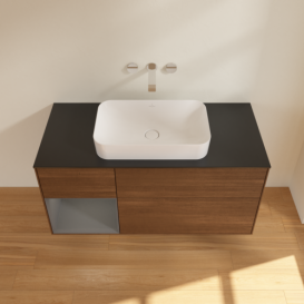 Тумба под раковину Villeroy & Boch Finion 120х50,1 см с подсветкой МДФ шпон грецкого ореха/стекло черное матовое FF702GKGN