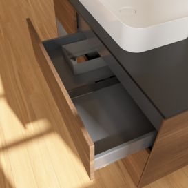 Тумба под раковину Villeroy & Boch Finion 120х50,1 см с подсветкой МДФ шпон грецкого ореха/стекло черное матовое FF702GKGN