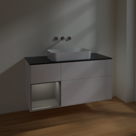 Тумба под раковину Villeroy & Boch Finion 120х50,1 см с подсветкой МДФ белый матовый лак/стекло черное матовое F702GKMT