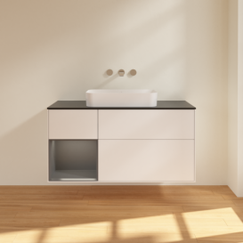 Тумба под раковину Villeroy & Boch Finion 120х50,1 см с подсветкой МДФ белый матовый лак/стекло черное матовое F702GKMT