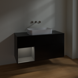 Тумба под раковину Villeroy & Boch Finion 120х50,1 см с подсветкой МДФ черный матовый лак/стекло черное матовое F702GKPD