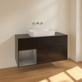 Тумба под раковину Villeroy & Boch Finion 120х50,1 см с подсветкой МДФ черный матовый лак/стекло черное матовое F702GKPD