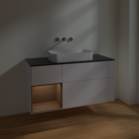 Тумба под раковину Villeroy & Boch Finion 120х50,1 см с подсветкой МДФ глянцевый белый лак/стекло черное матовое F702GNGF