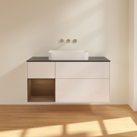 Тумба под раковину Villeroy & Boch Finion 120х50,1 см с подсветкой МДФ глянцевый белый лак/стекло черное матовое F702GNGF