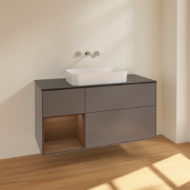 Тумба под раковину Villeroy & Boch Finion 120х50,1 см с подсветкой МДФ антрацит матовый лак/стекло черное матовое F702GNGK