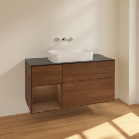 Тумба под раковину Villeroy & Boch Finion 120х50,1 см с подсветкой МДФ шпон грецкого ореха/стекло черное матовое F702GNGN