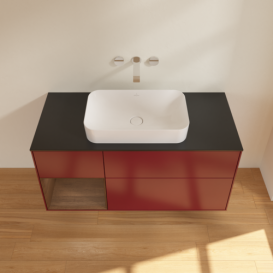 Тумба під раковину Villeroy & Boch Finion 120х50,1 см з підсвічуванням МДФ півонія матовий лак/скло чорне матове F702GNHB