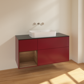 Тумба під раковину Villeroy & Boch Finion 120х50,1 см з підсвічуванням МДФ півонія матовий лак/скло чорне матове F702GNHB