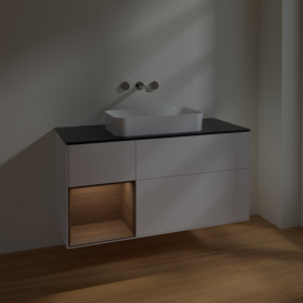 Тумба під раковину Villeroy & Boch Finion 120х50,1 см із підсвічуванням МДФ білий матовий лак/скло чорне матове F702GNMT