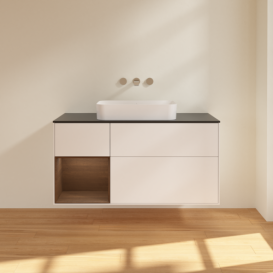 Тумба під раковину Villeroy & Boch Finion 120х50,1 см із підсвічуванням МДФ білий матовий лак/скло чорне матове F702GNMT