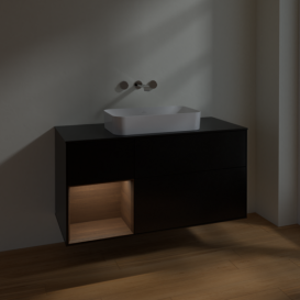 Тумба под раковину Villeroy & Boch Finion 120х50,1 см с подсветкой МДФ черный матовый лак/стекло черное матовое F702GNPD