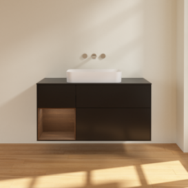 Тумба под раковину Villeroy & Boch Finion 120х50,1 см с подсветкой МДФ черный матовый лак/стекло черное матовое F702GNPD