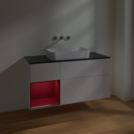 Тумба под раковину Villeroy & Boch Finion 120х50,1 см с подсветкой МДФ глянцевый белый лак/стекло черное матовое F702HBGF