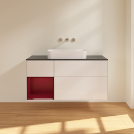 Тумба под раковину Villeroy & Boch Finion 120х50,1 см с подсветкой МДФ глянцевый белый лак/стекло черное матовое F702HBGF