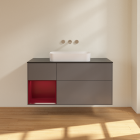 Тумба под раковину Villeroy & Boch Finion 120х50,1 см с подсветкой МДФ антрацит матовый лак/стекло черное матовое F702HBGK