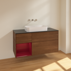 Тумба под раковину Villeroy & Boch Finion 120х50,1 см с подсветкой МДФ шпон грецкого ореха/стекло черное матовое F702HBGN