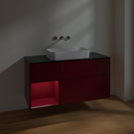 Тумба под раковину Villeroy & Boch Finion 120х50,1 см с подсветкой МДФ пион матовый лак/стекло черное матовое F702HBHB