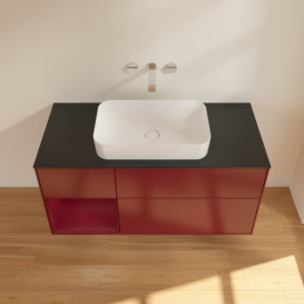 Тумба под раковину Villeroy & Boch Finion 120х50,1 см с подсветкой МДФ пион матовый лак/стекло черное матовое F702HBHB