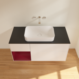 Тумба под раковину Villeroy & Boch Finion 120х50,1 см с подсветкой МДФ белый матовый лак/стекло черное матовое F702HBMT