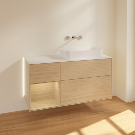 Тумба под раковину Villeroy & Boch Finion 120х50,1 см с подсветкой МДФ шпон дуба/стекло белое матовое G681PCPC