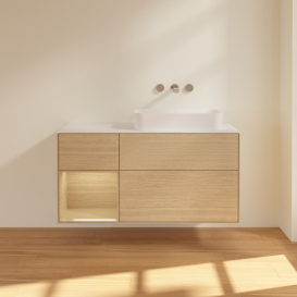 Тумба под раковину Villeroy & Boch Finion 120х50,1 см с подсветкой МДФ шпон дуба/стекло белое матовое G681PCPC