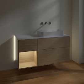 Тумба под раковину Villeroy & Boch Finion 120х50,1 см с подсветкой МДФ шпон дуба/стекло белое матовое G681PCPC