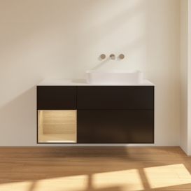 Тумба под раковину Villeroy & Boch Finion 120х50,1 см с подсветкой МДФ черный матовый лак/стекло белое матовое G681PCPD