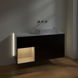 Тумба под раковину Villeroy & Boch Finion 120х50,1 см с подсветкой МДФ черный матовый лак/стекло белое матовое G681PCPD