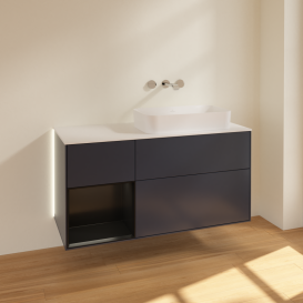 Тумба под раковину Villeroy & Boch Finion 120х50,1 см с подсветкой МДФ темно-синий матовый лак/стекло белое матовое G681PDHG
