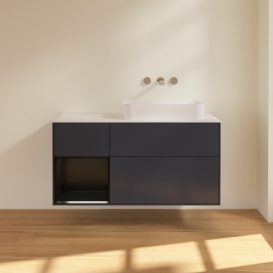 Тумба под раковину Villeroy & Boch Finion 120х50,1 см с подсветкой МДФ темно-синий матовый лак/стекло белое матовое G681PDHG