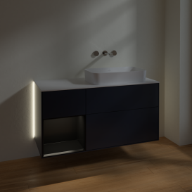 Тумба под раковину Villeroy & Boch Finion 120х50,1 см с подсветкой МДФ темно-синий матовый лак/стекло белое матовое G681PDHG