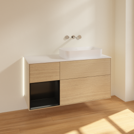 Тумба под раковину Villeroy & Boch Finion 120х50,1 см с подсветкой МДФ шпон дуба/стекло белое матовое G681PDPC