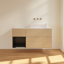 Тумба под раковину Villeroy & Boch Finion 120х50,1 см с подсветкой МДФ шпон дуба/стекло белое матовое G681PDPC