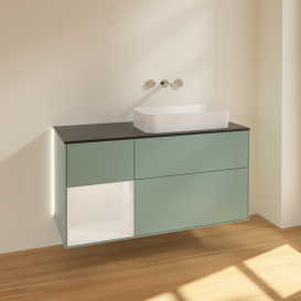 Тумба під раковину Villeroy & Boch Finion 120х50,1 см із підсвічуванням МДФ оливковий матовий лак/скло чорне матове G682GFGM