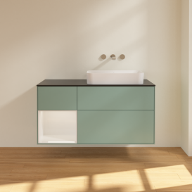 Тумба под раковину Villeroy & Boch Finion 120х50,1 см с подсветкой МДФ оливковый матовый лак/стекло черное матовое G682GFGM