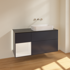 Тумба под раковину Villeroy & Boch Finion 120х50,1 см с подсветкой МДФ темно-синий матовый лак/стекло черное матовое G682GFHG