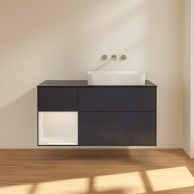 Тумба под раковину Villeroy & Boch Finion 120х50,1 см с подсветкой МДФ темно-синий матовый лак/стекло черное матовое G682GFHG