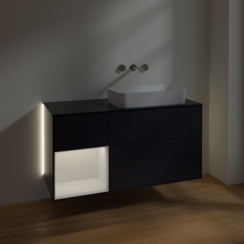 Тумба под раковину Villeroy & Boch Finion 120х50,1 см с подсветкой МДФ темно-синий матовый лак/стекло черное матовое G682GFHG