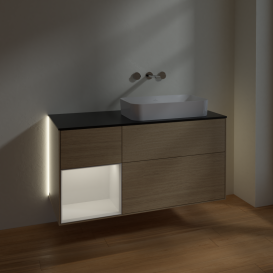 Тумба под раковину Villeroy & Boch Finion 120х50,1 см с подсветкой МДФ шпон дуба/стекло черное матовое G682GFPC