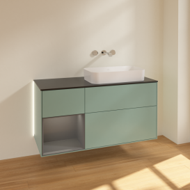 Тумба под раковину Villeroy & Boch Finion 120х50,1 см с подсветкой МДФ оливковый матовый лак/стекло черное матовое G682GKGM