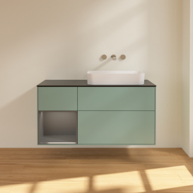 Тумба под раковину Villeroy & Boch Finion 120х50,1 см с подсветкой МДФ оливковый матовый лак/стекло черное матовое G682GKGM