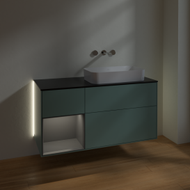 Тумба под раковину Villeroy & Boch Finion 120х50,1 см с подсветкой МДФ оливковый матовый лак/стекло черное матовое G682GKGM